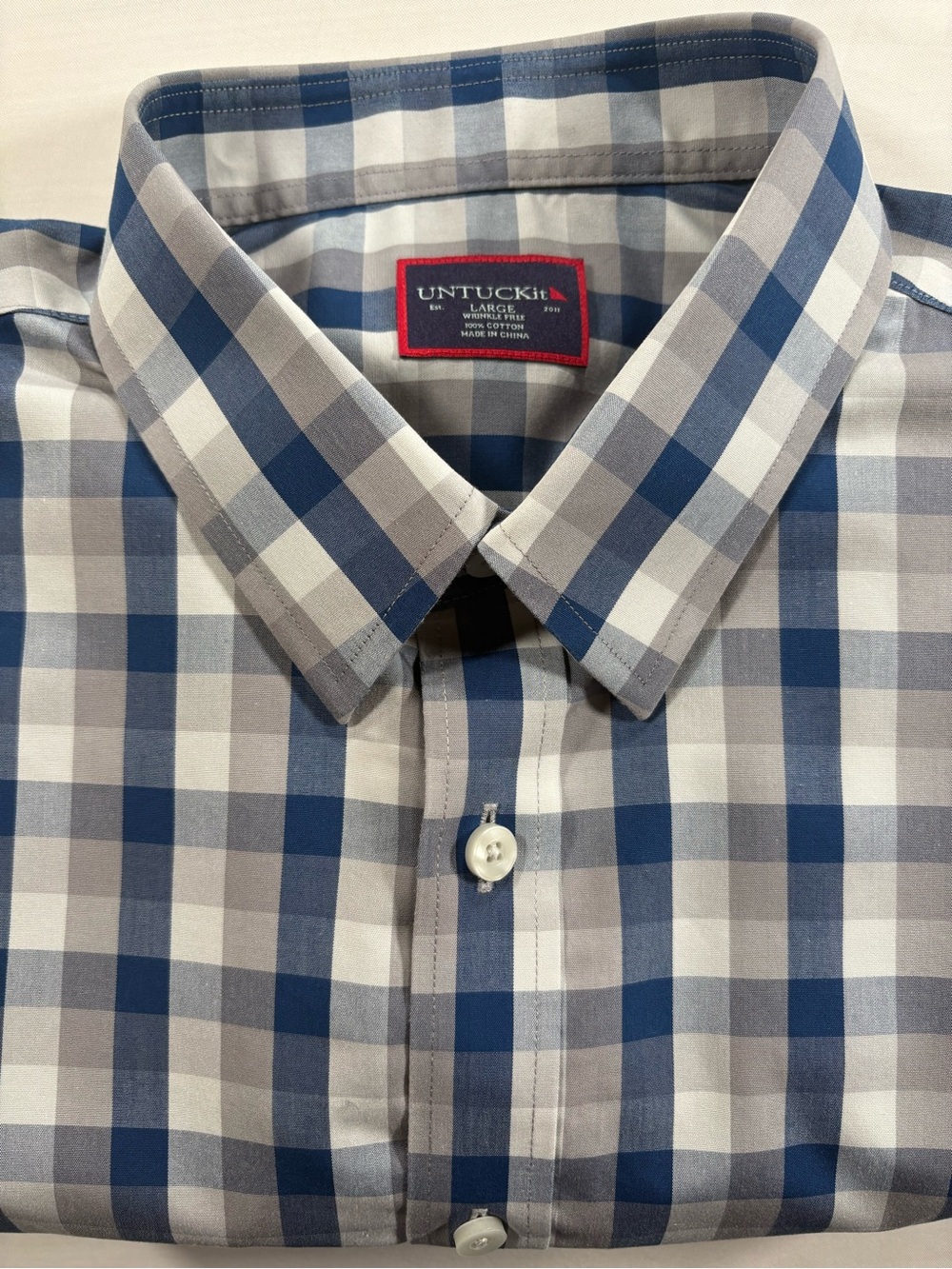 UNTUCKit Mens Large Wrinkle Free Plaid Button Down Shirt Long Sleeve Blue Grey